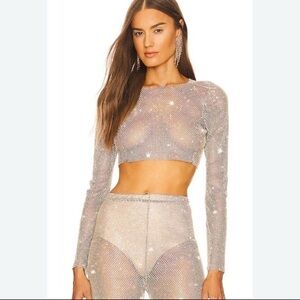 Santa Brands Long Sleeve Crystal Embellished Crop Top in Golden Size XS/S